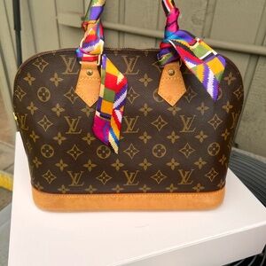 Louis Vuitton Alma Monogram Canvas Satchel with Rainbow Twilly